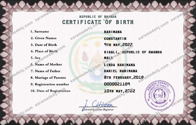 Rwanda birth certificate PSD template